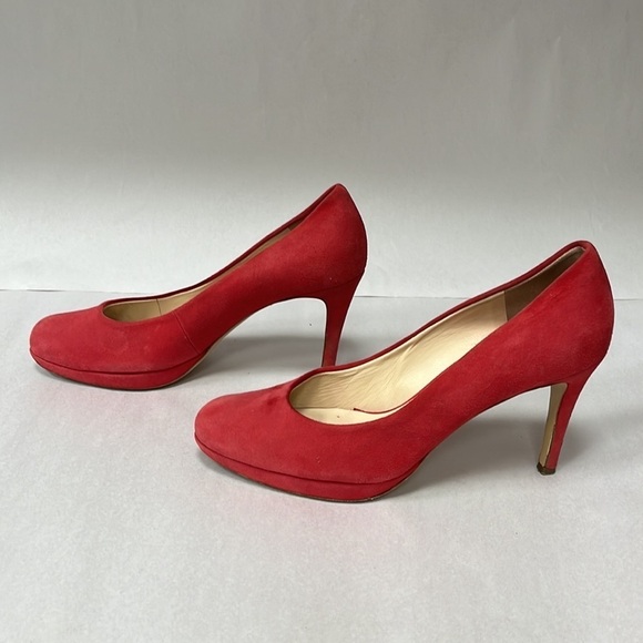 Hogl Red Suede High Heel Pumps Almond Toe Size 6.5 - Picture 3 of 8
